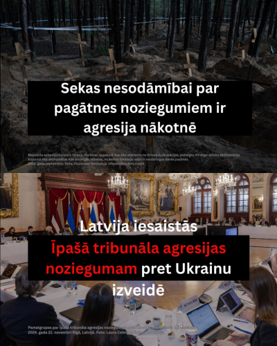 Vizuālis par Latvijas iesaisti īpaša tribunāla agresijas noziegumam pret Ukrainu