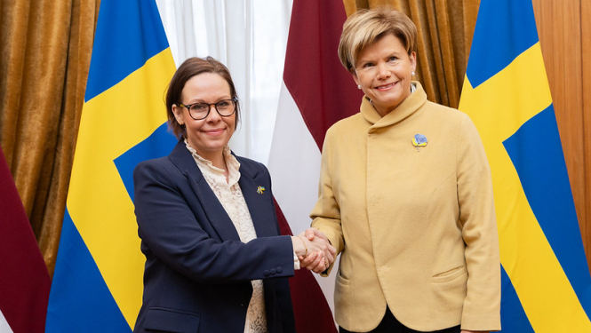 Ārlietu ministre Baiba Braže un Zviedrijas ārlietu ministre Marija Malmere Stenergārda