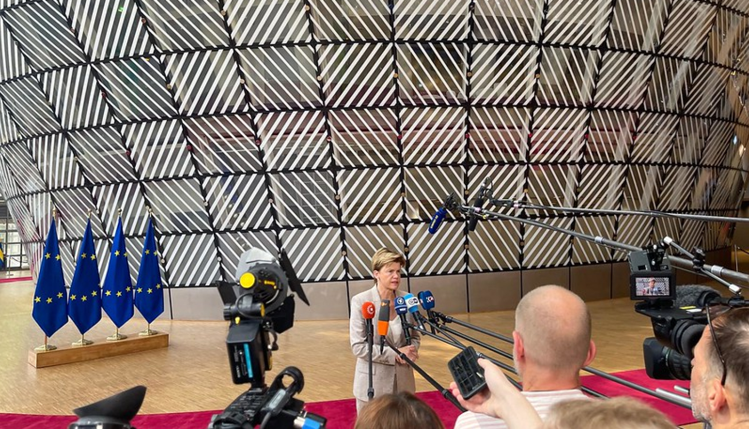 Baiba Braže with the media