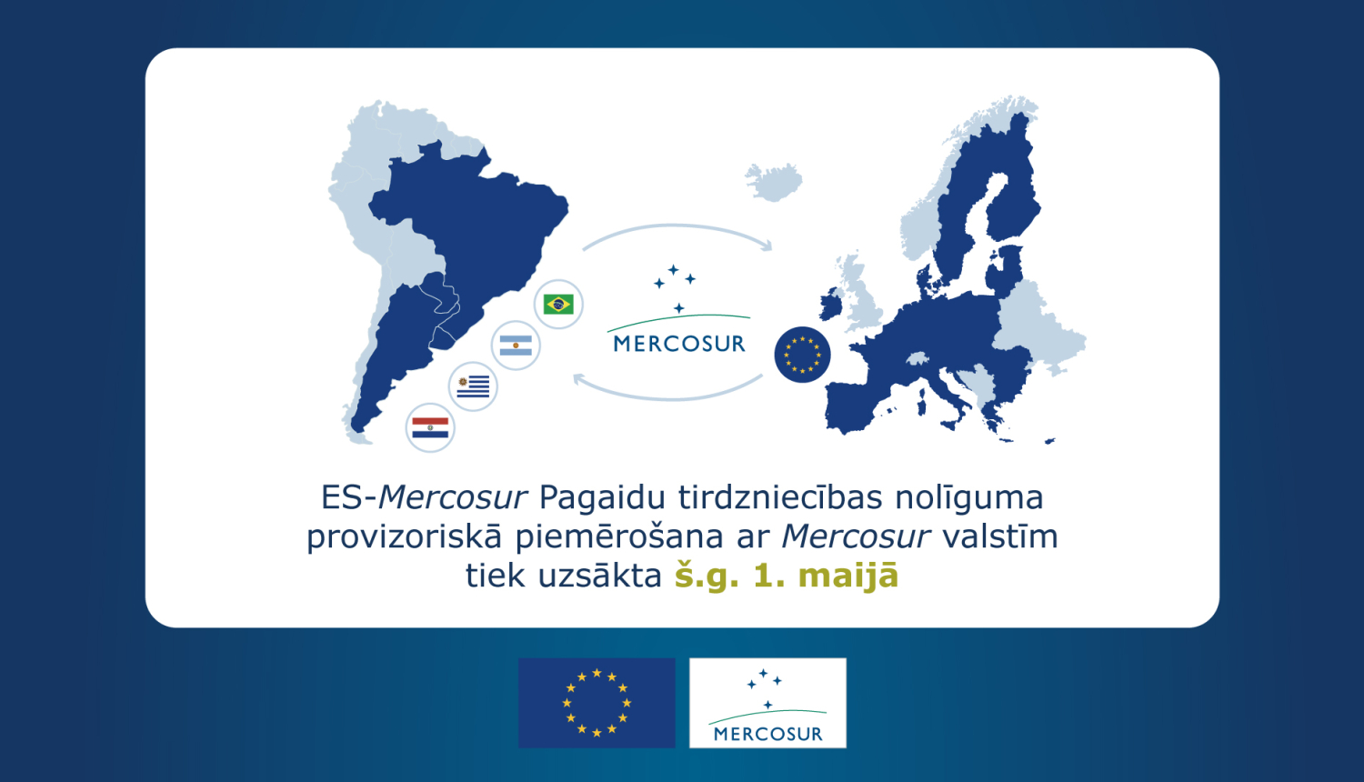 ES-Mercosur Pagaidu tirdzniecības nolīguma provizoriskā piemērošana ar Mercosur valstīm tiek uzsākta š.g. 1. maijā