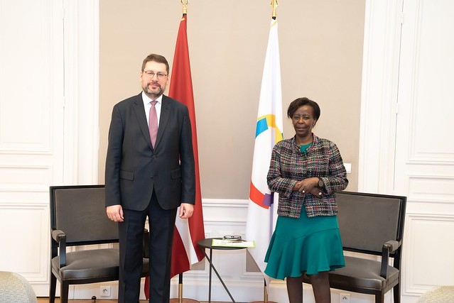 Eduards Stiprais presents credentials to the Secretary-General of the International Organisation of La Francophonie