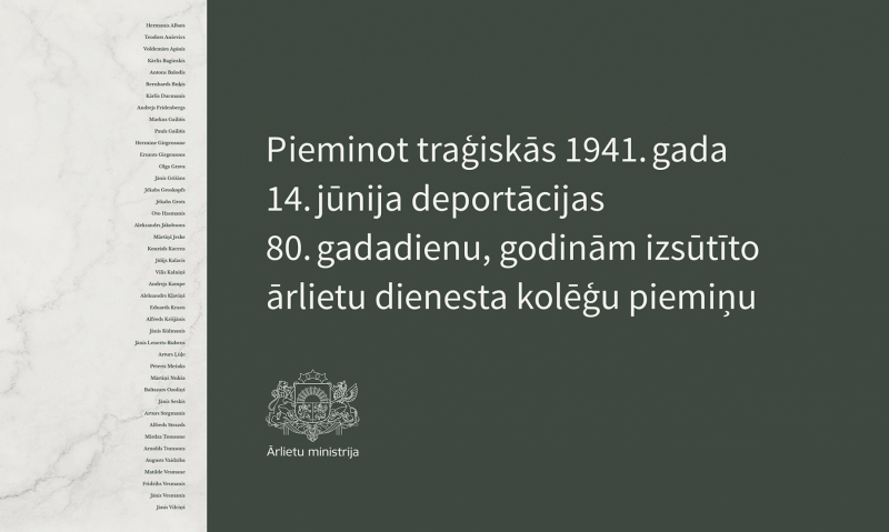 Pieminot traģiskās 1941. gada 14. jūnija deportācijas 80. gadadienu, godinām izsūtīto ārlietu dienesta kolēģu piemiņu