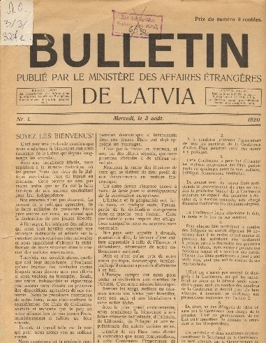 Latvijas Ārlietu ministrijas izdotais biļetens Bulletin publié par le Ministerè des Affaires Étrangerés de Latvia, kas atspoguļoja Bulduru konferences norisi.