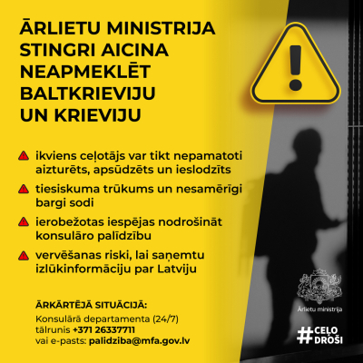 Aicinājums neceļot uz Baltkrieviju un Krieviju
