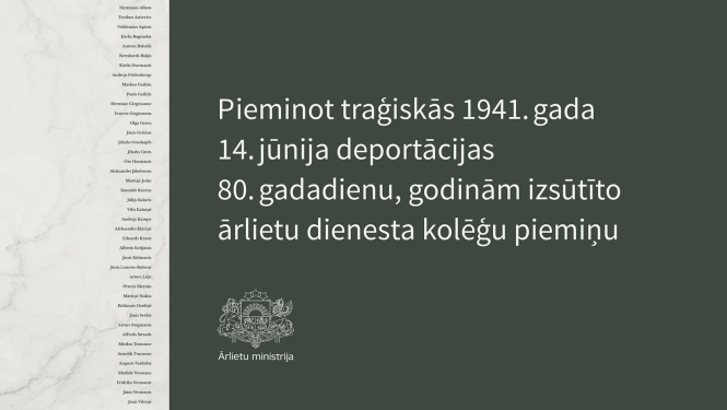Pieminot traģiskās 1941. gada 14. jūnija deportācijas 80. gadadienu, godinām izsūtīto ārlietu dienesta kolēģu piemiņu