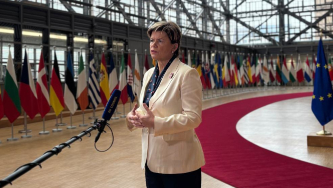 Baiba Braže uzrunā medijus pirms ES Ārlietu padomes sanāksmes