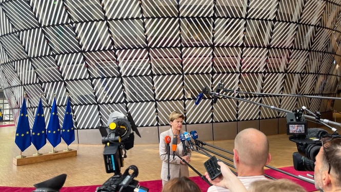 Baiba Braže pirms sanāksmes uzrunā medijus