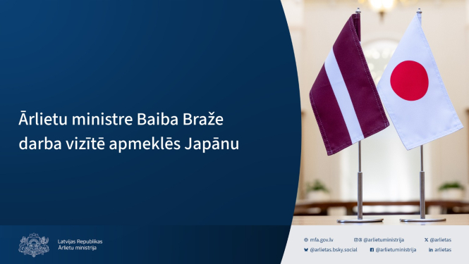 Ārlietu ministre Baiba Braže darba vizītē apmeklēs Japānu