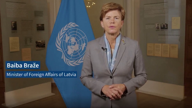 Baiba Braže addressing the United Nations Human Rights Council