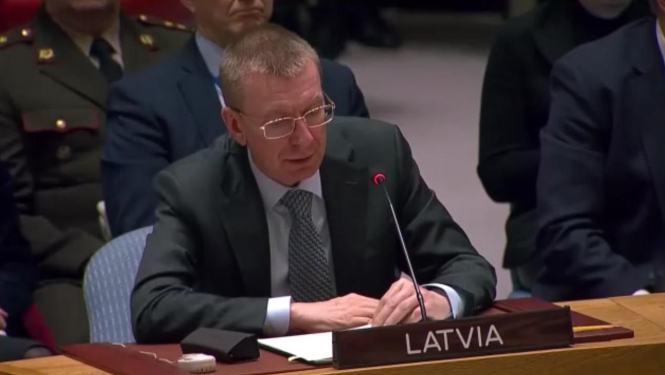 Edgars Rinkēvičs uzrunā ANO Drošības padomi Baltijas valstu un Ziemeļvalstu vārdā