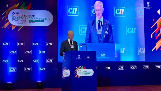 Krišjānis Kariņš Indijas un Eiropas uzņēmējdarbības ilgtspējas konklāva (India and Europe Business Sustainability Conclave) atklāšanas sesijā