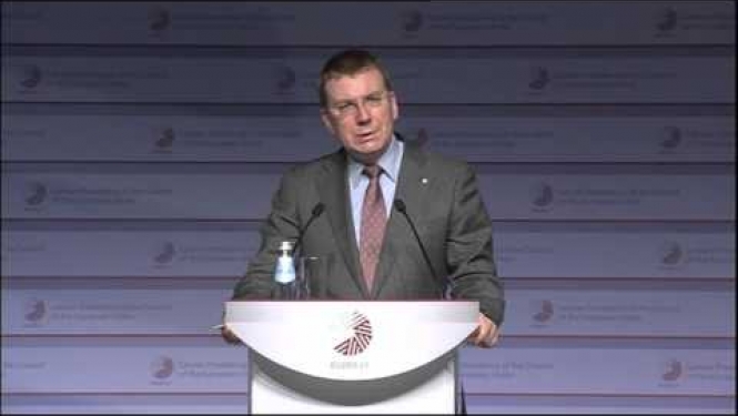 E.Rinkēviča un F.Mogerīnī preses konferece pēc ES ārlietu ministru sanāksmes Rīgā, 07.03.2015