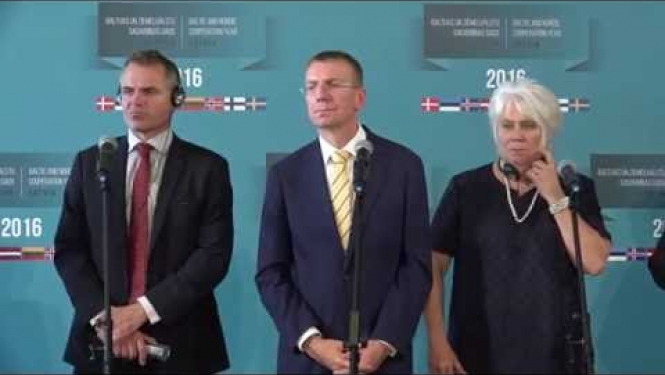 Baltijas valstu un Ziemeļvalstu ārlietu ministru kopīgā preses konference Rīgā