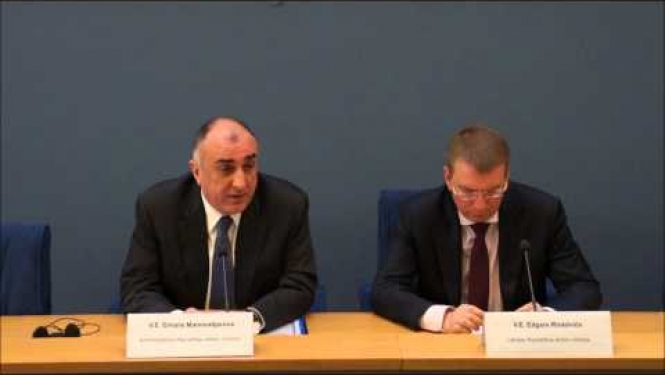 Edgara Rinkēviča un Azerbaidžānas ārlietu ministra Elmara Mammadjarova kopīgā preses konference