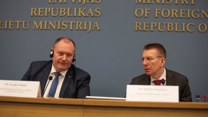 Edgara Rinkēviča un Moldovas ārlietu un Eiropas integrācijas lietu ministra preses konference