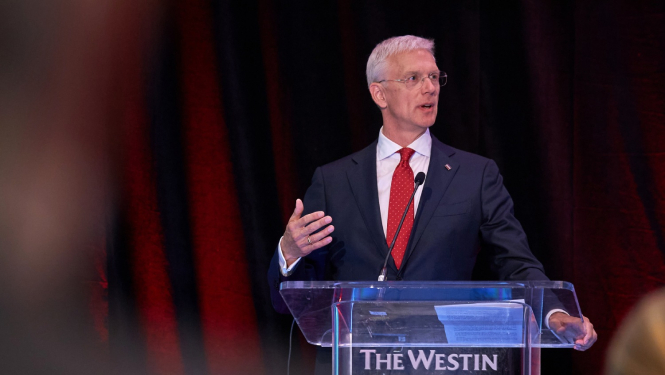 Ārlietu ministrs Krišjānis Kariņš piedalās Latvijas biznesa konferencē "Spotlight Latvia" Bostonā ASV.