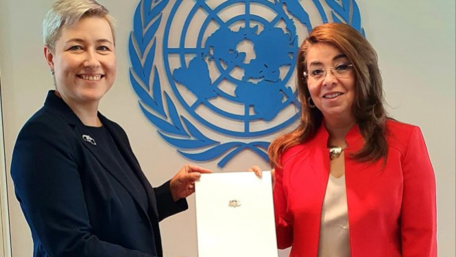 Vēstniece Katrīna Kaktiņa iesniedz akreditācijas vēstuli ANO biroja Vīnē ģenerāldirektorei