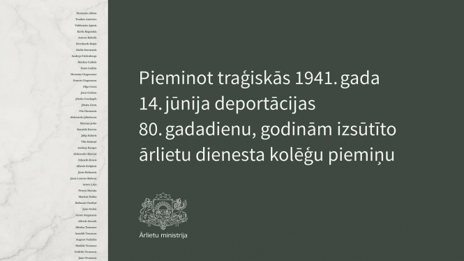 Pieminot traģiskās 1941. gada 14. jūnija deportācijas 80. gadadienu, godinām izsūtīto ārlietu dienesta kolēģu piemiņu