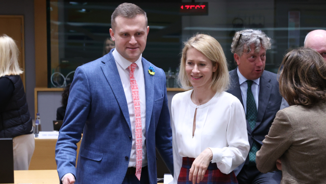 Ārlietu ministrijas parlamentārais sekretārs A. Uršuļskis ar Eiropas Savienības augsto pārstāvi ārlietās K. Kallasu