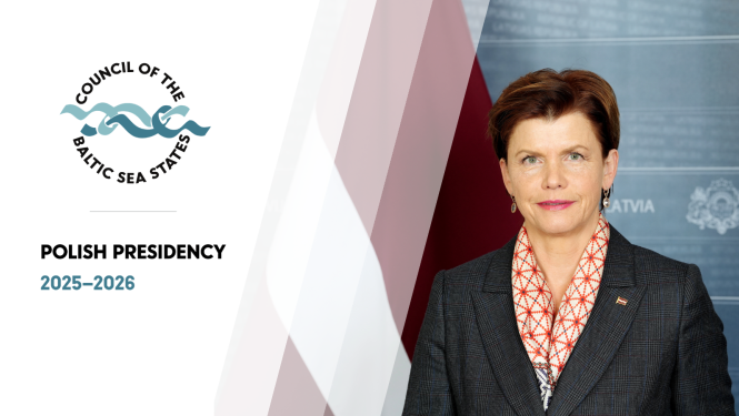 Baiba Braže un Baltijas jūras valstu padomes Polijas prezidentūras logotips