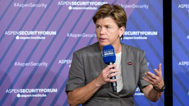 Baiba Braže addresses the participants of the Aspen Security Forum