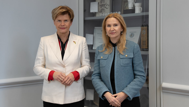 Ārlietu ministre Baiba Braže un Ukrainas parlamenta (Augstākās Radas) priekšsēdētāja vietniece Olena Kondratjuka