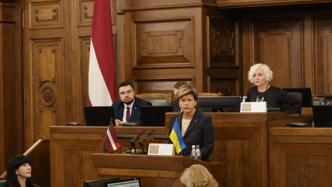 Baiba Braže uzrunā Saeimu 2025. gada ārpolitikas debatēs