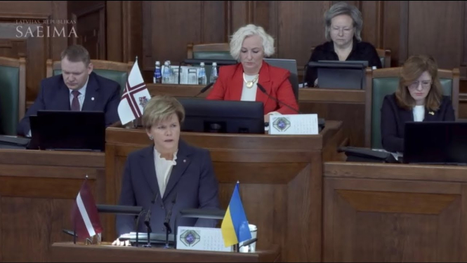 Baiba Braže uzrunā Saeimu 2026. gada ārpolitikas debatēs