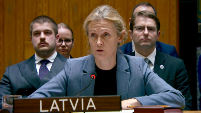 Vēstniece Sanita Pavļuta-Deslandes uzrunā ANO DP
