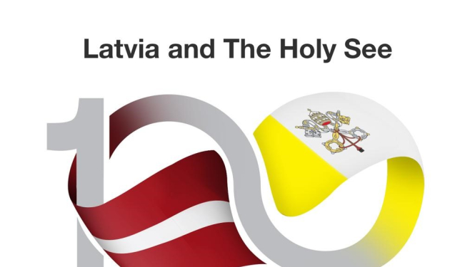 A postal stamp issued to mark the centenary of the Concordat between the Republic of Latvia and the Holy See 