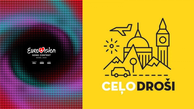 Eirovīzija 2025 un Ceļo droši logotipi