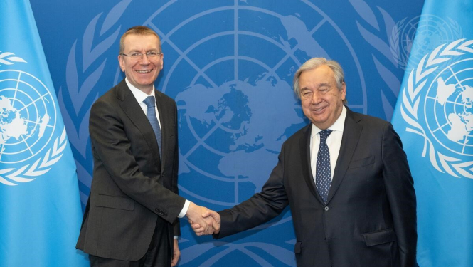 Ārlietu ministrs ar ANO ģenerālsekretāru pārrunā Krievijas atbildību par kara izraisīšanu Ukrainā