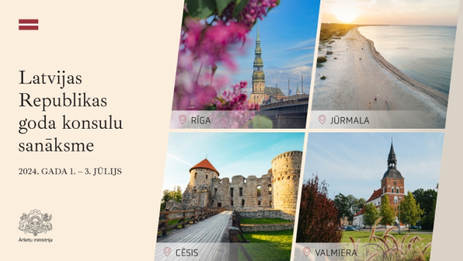 Pasākuma baneris ar nosaukumu, datumu un norises pilsētu fotogrāfijām