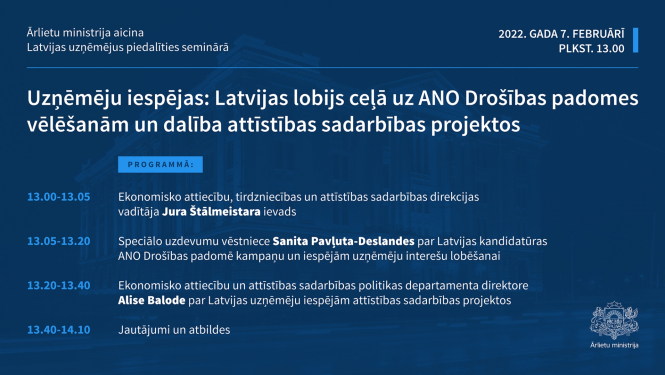 diskusijā par Latvijas dalību ANO Drošības padomes vēlēšanās un dalību attīstības sadarbības projektos
