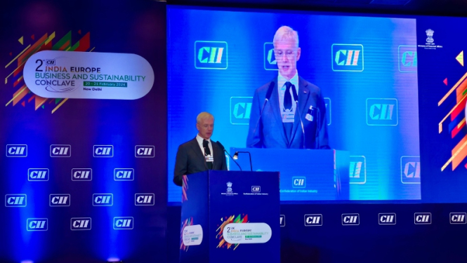 Krišjānis Kariņš Indijas un Eiropas uzņēmējdarbības ilgtspējas konklāva (India and Europe Business Sustainability Conclave) atklāšanas sesijā