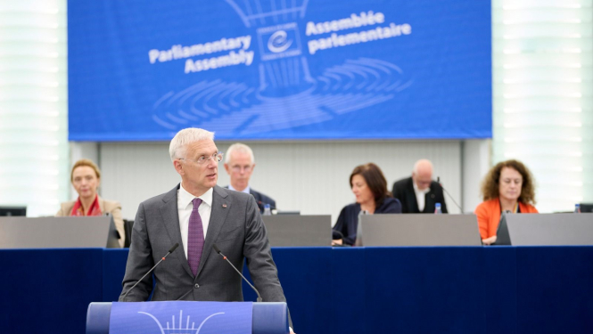 Ārlietu ministrs Krišjānis Kariņš uzrunā Eiropas Padomes Parlamentāro asambleju