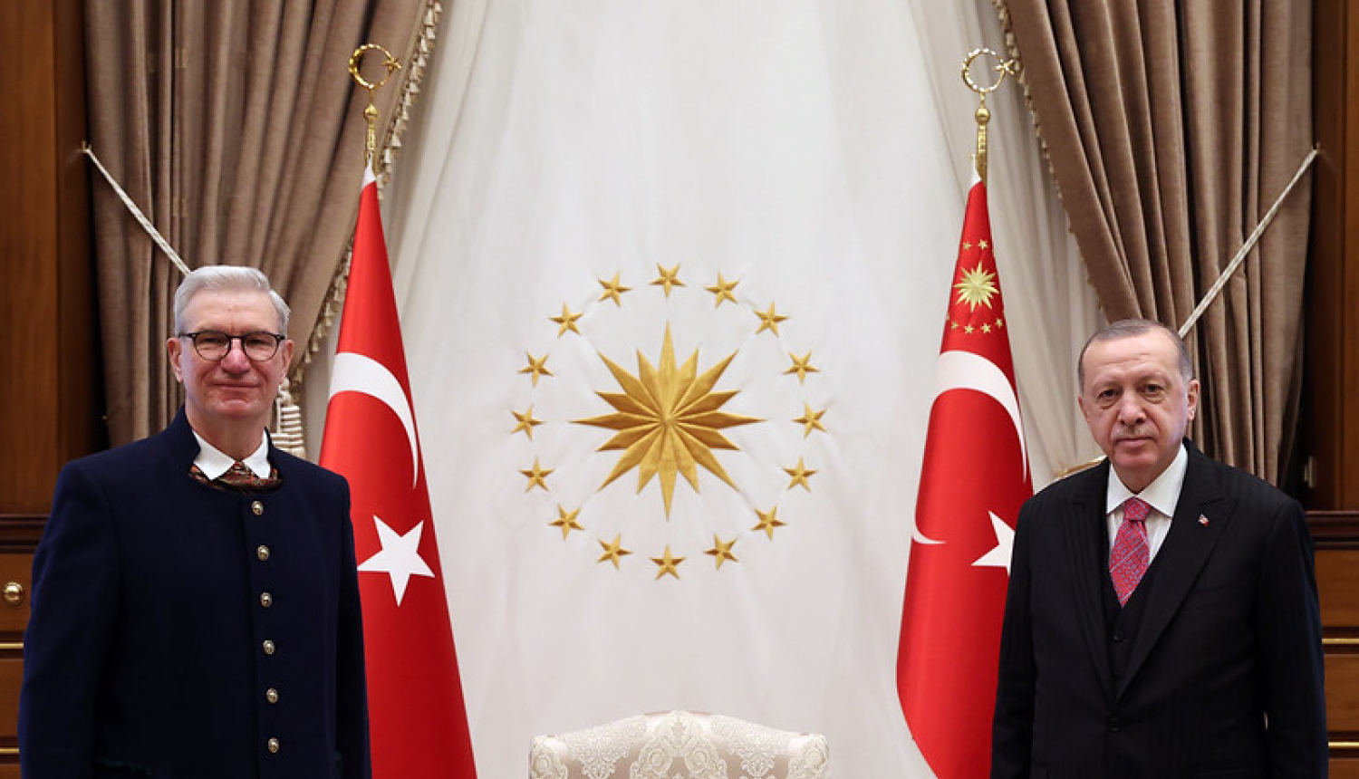 Latvia's Ambassador, Pēteris Vaivars, presents credentials to the President of Turkey