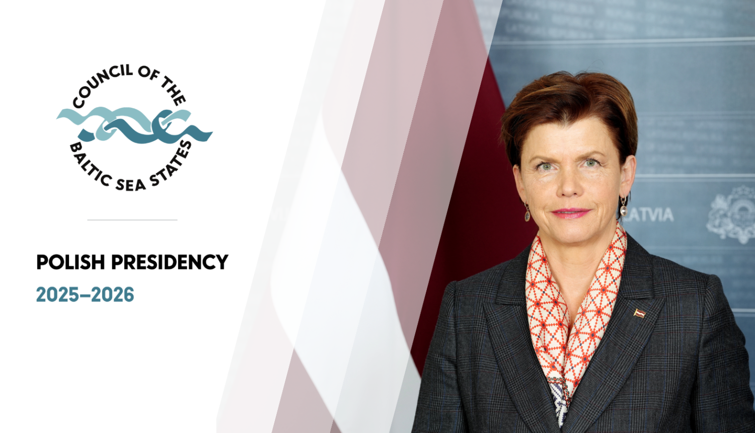 Baiba Braže un Baltijas jūras valstu padomes Polijas prezidentūras logotips