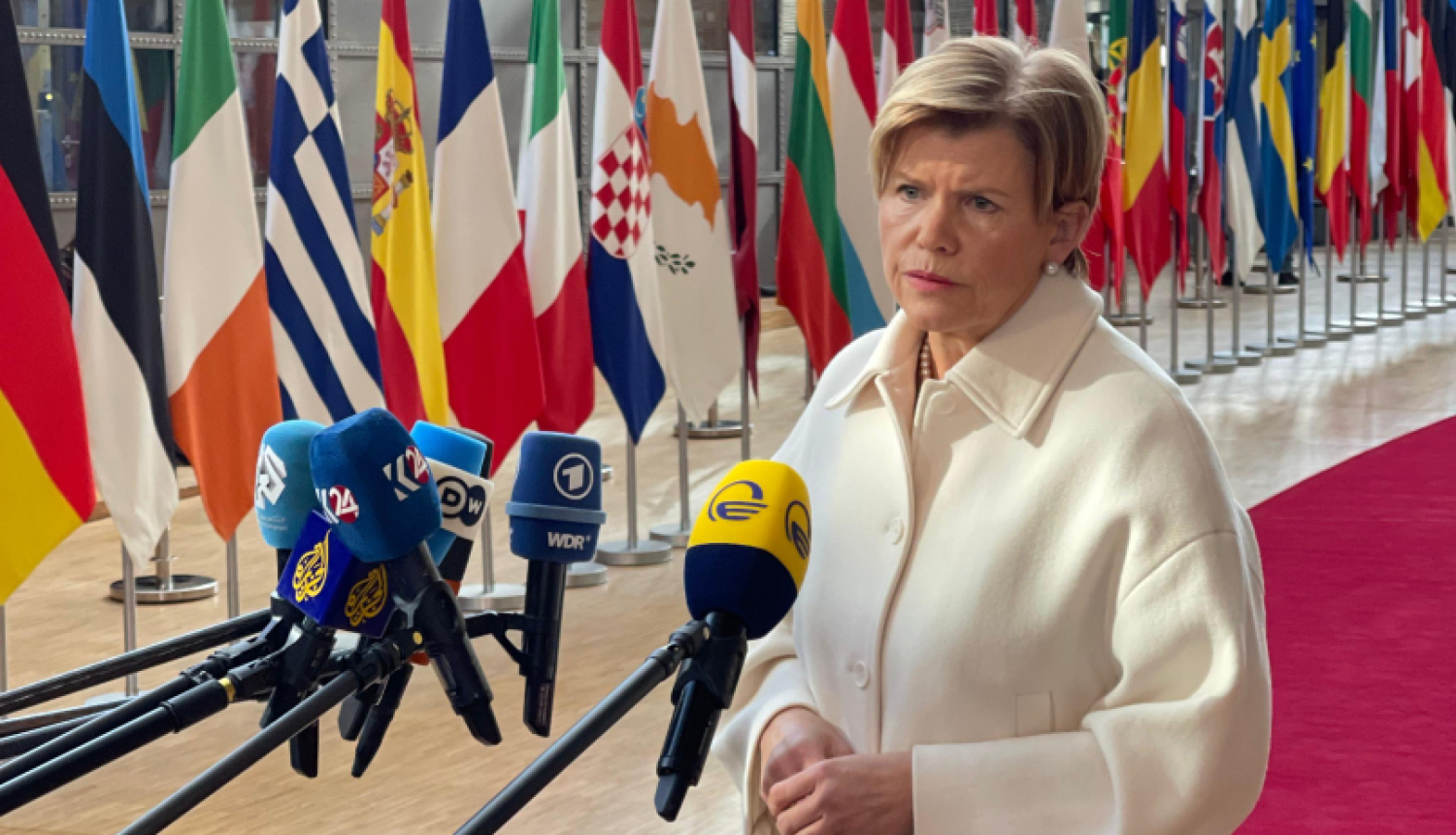 Baiba Braže uzrunā medijus pirms sanāksmes