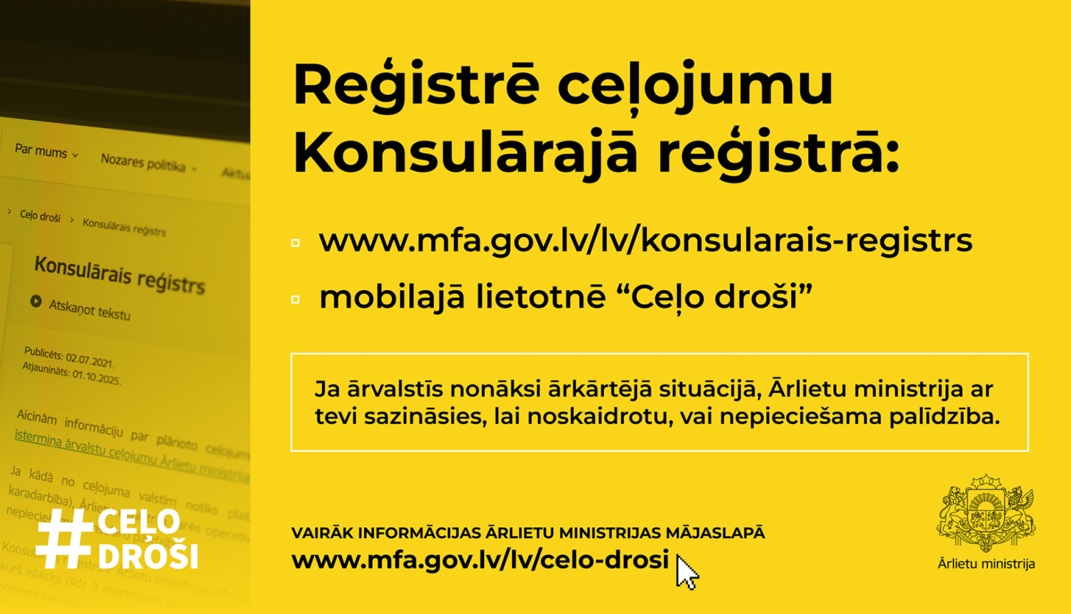 Vizuālis "Reģistrējies Konsulārajā reģistrā"