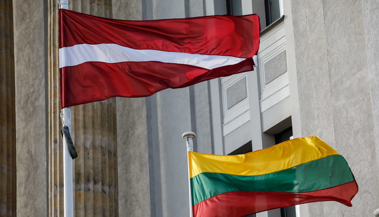  Latvian and Lithuanian flags at the building of the Ministry of Foreign Affairs