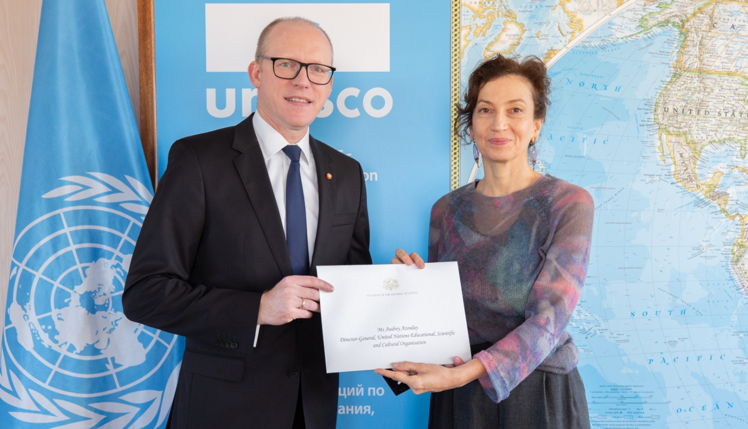 Andris Pelšs un Audrey Azoulay