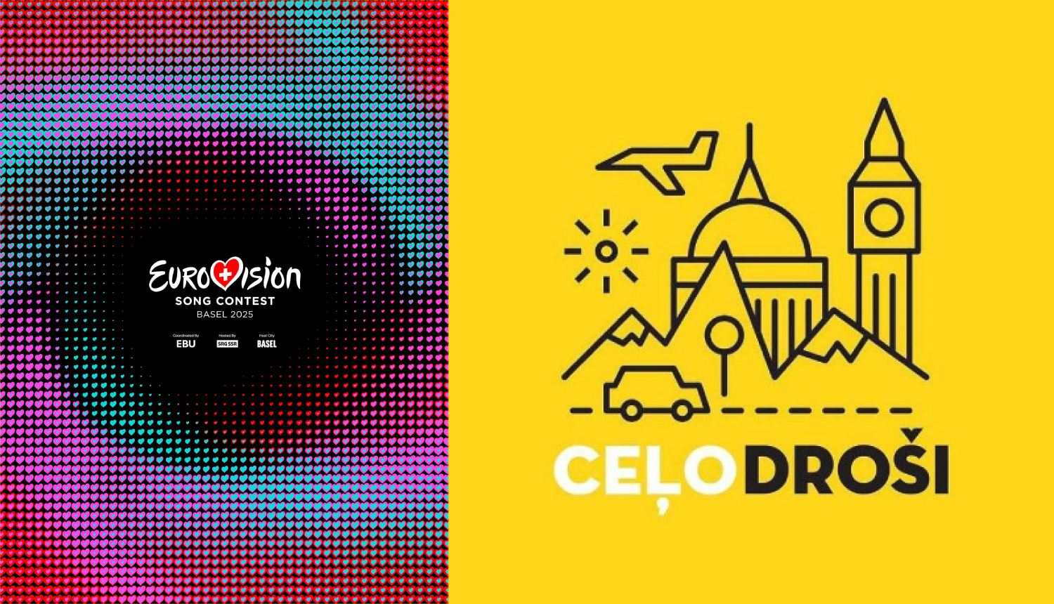 Eirovīzija 2025 un Ceļo droši logotipi