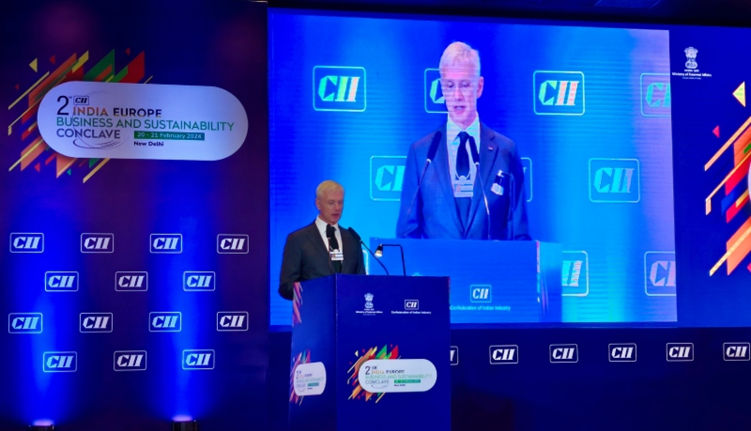 Krišjānis Kariņš Indijas un Eiropas uzņēmējdarbības ilgtspējas konklāva (India and Europe Business Sustainability Conclave) atklāšanas sesijā