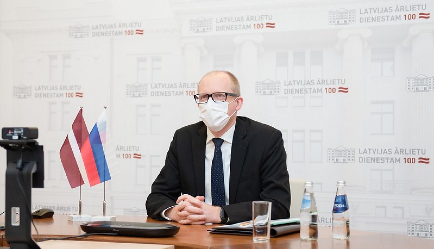 Latvian Foreign Ministry’s State Secretary, Andris Pelšs, meets the Ambassador of Russia, Yevgeny Lukyanov, during his farewell visit
