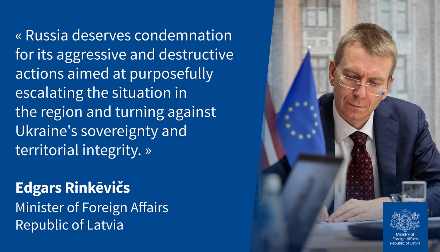 Edgars Rinkēvičs calls for immediately launching an EU sanctions procedure against Russia
