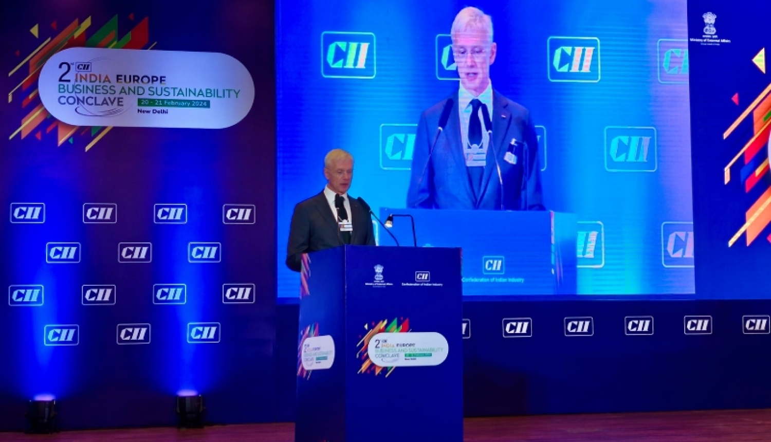 Krišjānis Kariņš Indijas un Eiropas uzņēmējdarbības ilgtspējas konklāva (India and Europe Business Sustainability Conclave) atklāšanas sesijā